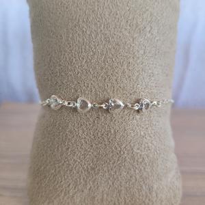 Pulseira Oval Corações Cristais Prata 1mm 19cm