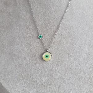 Corrente / Colar Oval Com Pingente Olho Grego Aço 0,5mm 45cm