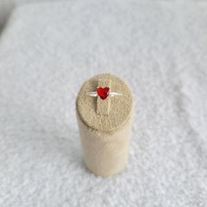 Anel Coração Vermelho Rubi Prata nº19