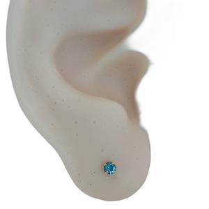 Brinco Ponto de Luz Azul Tarraxa Baby Dourado