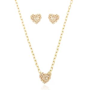 Conjunto Elo Cartier Coração Cravejado Zircônia Navete Folheado A Ouro 45cm + Extensor
