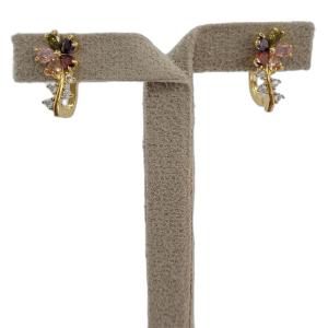Brinco Click Flor Colorido Folheado A Ouro