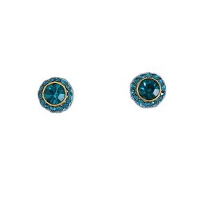Brinco Redondo Azul Com Pedra Verde Tiffany Dourado