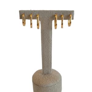Trio Brinco Argola Oval Lisa Folheado A Ouro