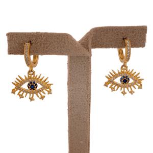 Brinco Argola Olho Grego Cravejado Micro Zircônia Folheado A Ouro
