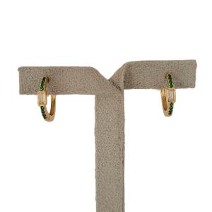 Brinco Argola Vintage Verde Folheado A Ouro