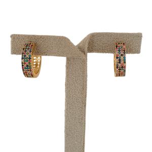 Brinco Argola Cravejado Micro Zircônia Colorido Folheado A Ouro
