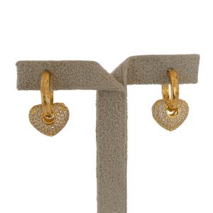 Brinco Argola 2 em 1 Coração Cravejado Micro Zircônia Folheado A Ouro