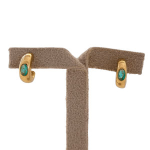 Brinco Argola Com Ponto de Luz Verde Folheado A Ouro P