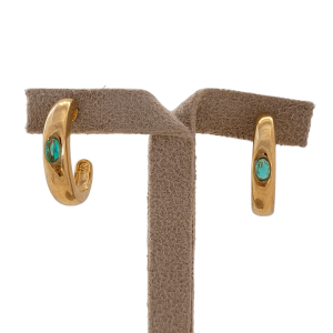 Brinco Argola Com Ponto de Luz Verde Folheado A Ouro G