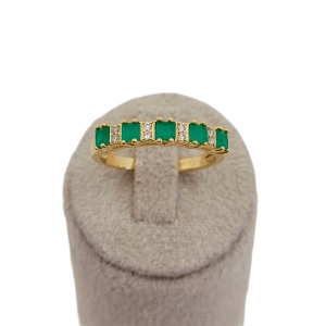 Anel Meia Aliança Verde Esmeralda e Microzircônia Folheado A Ouro nº19
