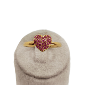 Anel Coração Cravejado Microzircônia Pink Folheado A Ouro nº 19