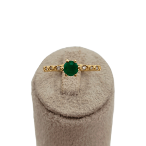 Anel Solitária Verde Esmeralda e Microzircônia Folheado A Ouro nº16