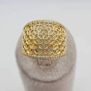 Anel Rendado e Cravejado Microzircônia Folheado A Ouro nº16