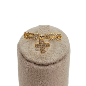 Anel Cravejado Microzircônia com Pingente Crucifixo Folheado A Ouro  nº18
