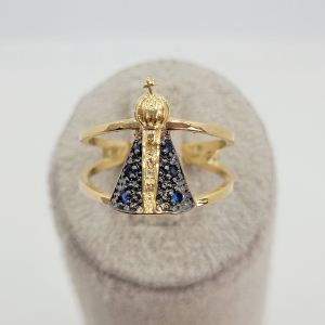 Anel Nossa Senhora Aparecida Cravejado Microzircônia Folheado A Ouro nº 17