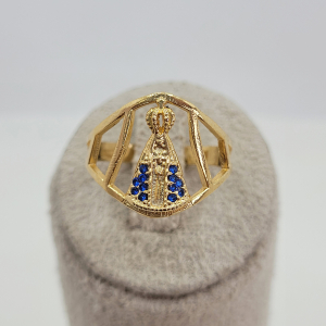 Anel Nossa Senhora Aparecida Cravejado Microzircônia Folheado A Ouro nº15