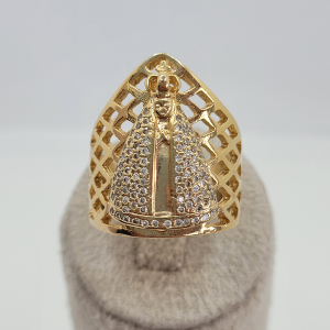 Anel Nossa Senhora Aparecida Telado Cravejado Microzircônia Folheado A Ouro nº20