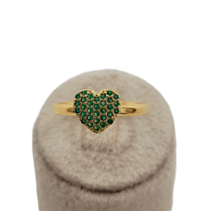 Anel Coração Cravejado Microzircônia Verde Folheado a Ouro nº19