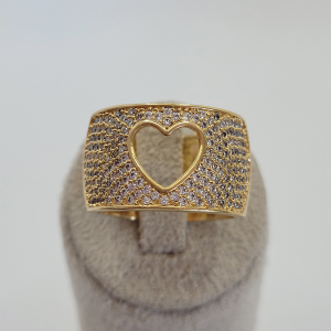 Anel Cravejado Microzircônias Coração Vazado Folheado A Ouro nº20