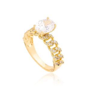 Anel Solitário Splendore Com Zircônia Oval Cravejado Microzircônia Folheado A Ouro nº 22