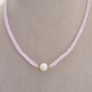Chocker Cristal Rosa Bebê com Canutilho 40Cm + Extensor