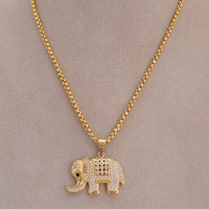 Colar Elo Pipoca Elefante Cravejado Microzircônia Folheado A Ouro 45cm + Extensor
