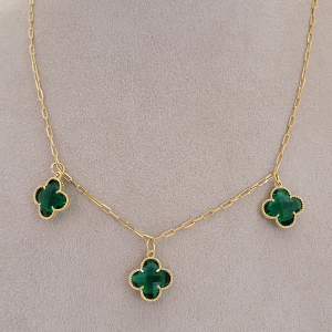 Colar Elo Cartier Inspiração Van Cleef Verde Esmeralda Folheado A Ouro 40cm + Extensor