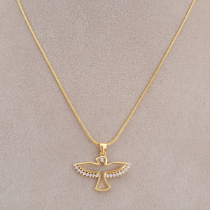 Colar Elo Veneziana Espírito Santo Cravejado Microzircônia Folheado A Ouro 45cm + Extensor