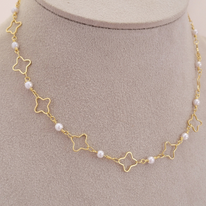 Choker Estrelinha Pérola Folheado A Ouro 35cm + Extensor