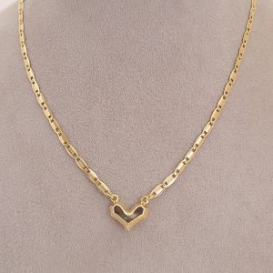 Chocker Elo Piastrine Coração Folheado A Ouro 40cm + Extensor