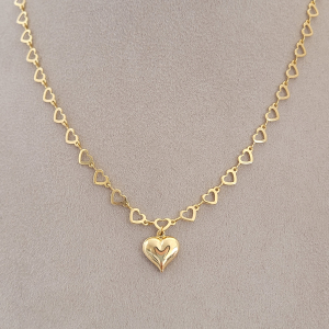 Choker Elo Coração com Coração Folheado A Ouro 34cm + Extensor
