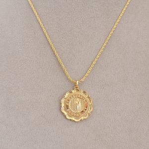 Colar Cordão Baiano Nossa Senhora das Graças Folheado A Ouro 50cm
