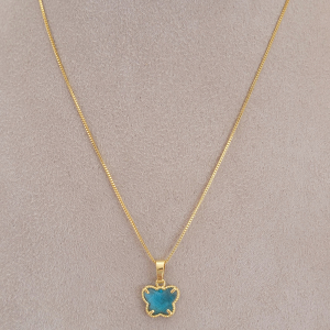 Colar Elo Veneziana Inspiração Van Cleef Azul Folheado A Ouro 45cm