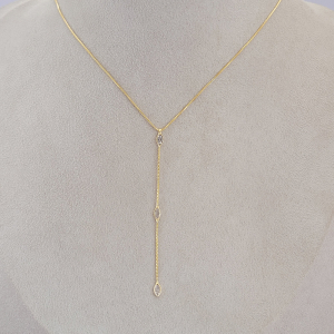 Colar Elo Veneziana Gotinhas Cristais Folheado A Ouro 45cm + Extensor