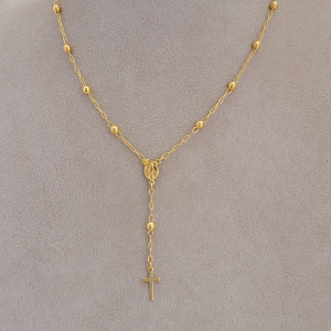 Colar Terço Folheado A Ouro 45cm