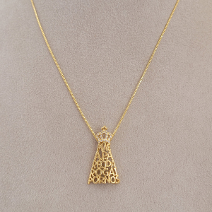 Colar Elo Veneziana Nossa Senhora Aparecida Vazada Folheado A Ouro 45cm