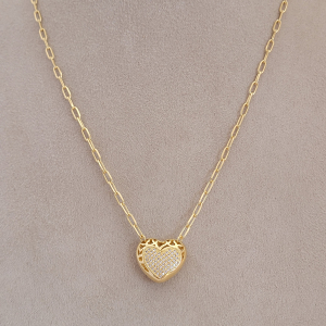 Colar Elo Cartier Coração Vazado Folheado A Ouro  45cm + Extensor