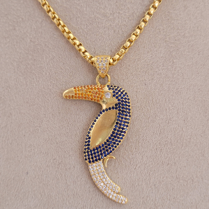 Colar Elo Veneziana Quadrado Tucano Cravejado Micozircônia Foleado A  Ouro 50cm + Extensor