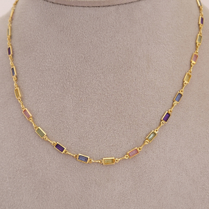 Choker Colorido Folheado A Ouro 32cm + Extensor