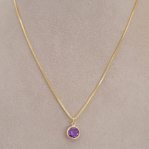 Colar Elo Veneziana Ponto Luz Magenta Folheado A Ouro 45cm + Extensor