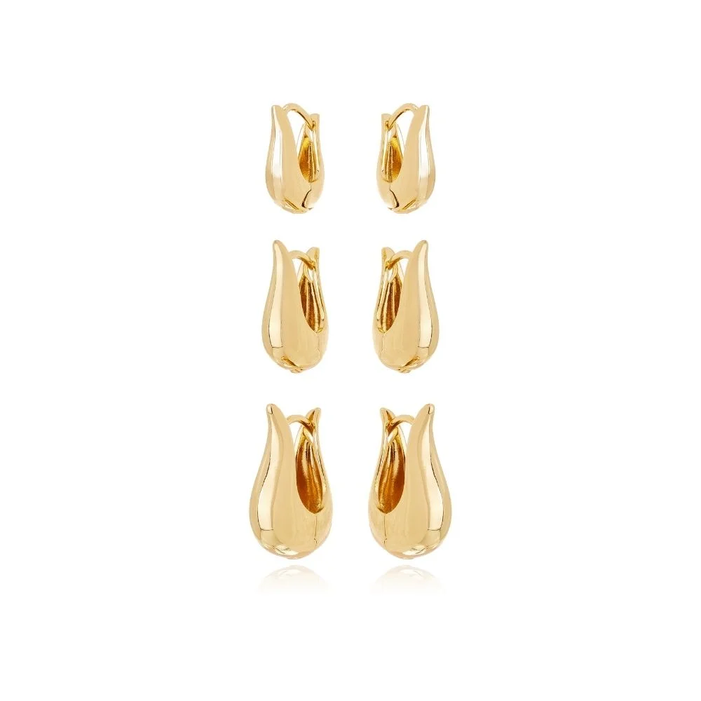 Trio Brinco Argola Bold Folheado A Ouro