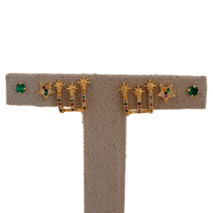 Trio Brinco Galáxia Cravejado Microzircônia Colorido Folheado A Ouro
