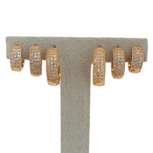 Trio Brinco Argola 3 filas Cravejado Microzircônia Folheado A Ouro