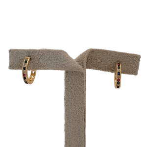 Brinco Argola Cravejado Microzircônia Colorido Cravação Inglesa Folheado A Ouro