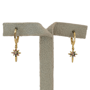 Brinco Argola Estrelinha Cravejado Microzircônia Colorido Folheado A Ouro