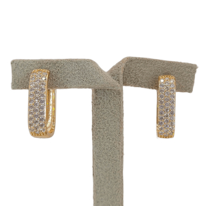 Brinco Argola Retangular Cravejado Microzircônia Folheado A Ouro G