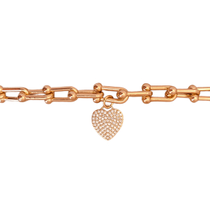Pulseira Elo Cadeado Com Pingente Coração Cravejado Microzircônia Verniz Italiano 20cm