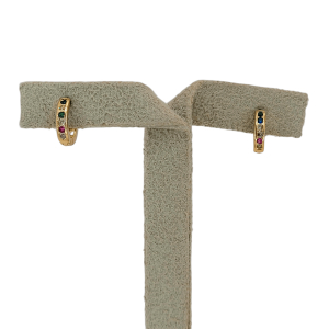 Brinco Argola Cravação Inglesa Micro Zircônia Colorida Folheado A Ouro P
