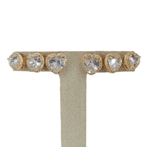 Trio Brinco Coração Cristal Com Borda Cravejado Microzircônia Folheado A Ouro